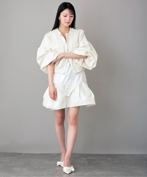Ranerrh(ラネリ)の「スパンコールツイードノーカラージャケット【結婚式・二次会・パーティー】【入卒園・入卒式】【オケージョン・セレモニー】【パンツスタイルウエディング】(ノーカラージャケット・レディース・ブラック/オフホワイト・38)」の16枚目の写真