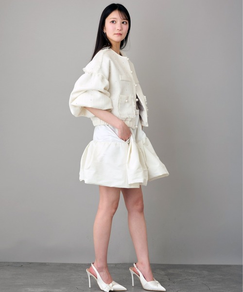 Ranerrh(ラネリ)の「スパンコールツイードノーカラージャケット【結婚式・二次会・パーティー】【入卒園・入卒式】【オケージョン・セレモニー】【パンツスタイルウエディング】(ノーカラージャケット・レディース・ブラック/オフホワイト・38)」の18枚目の写真