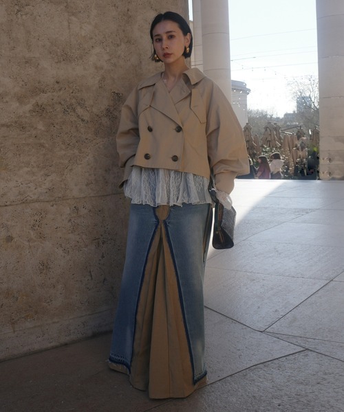 Ameri（アメリ）の「REMAKE DENIM CHINO SKIRT（スカート・レディース・ブルー/ブラック・24inch/26inch/25inch）」の5枚目の写真