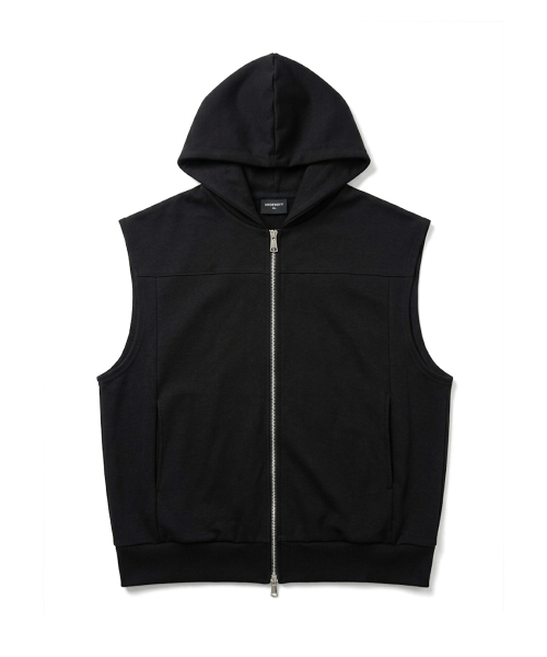 UNDEROFF（アンダーオフ）の「クロップフードジップアップベストブラック（ベスト・メンズ・ブラック・LARGE/X-LARGE/MEDIUM）」の2枚目の写真