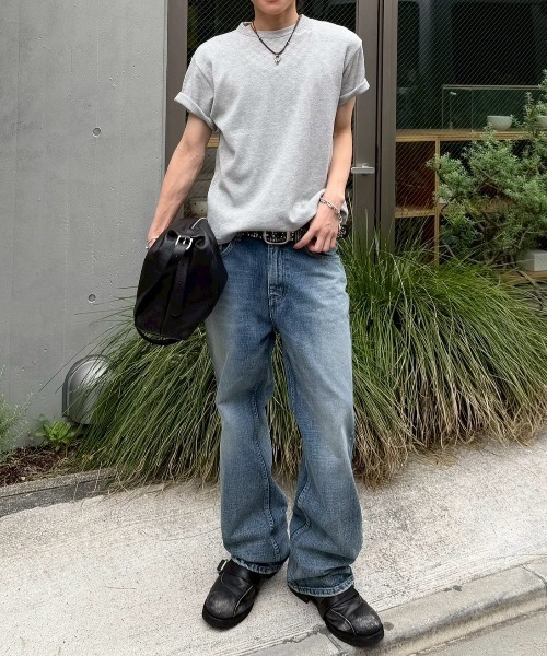 Chikashitsu +(チカシツプラス)の「【Chikashitsu +】waffle cropped half sleeve tee (4color) / 【チカシツプラス】ワッフルクロップド半袖Tシャツ<着用動画あり>(Tシャツ/カットソー・メンズ・グレー/ホワイト/チャコール/ブラック・L/M)」の9枚目の写真