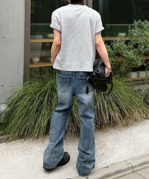 Chikashitsu +(チカシツプラス)の「【Chikashitsu +】waffle cropped half sleeve tee (4color) / 【チカシツプラス】ワッフルクロップド半袖Tシャツ<着用動画あり>(Tシャツ/カットソー・メンズ・グレー/ホワイト/チャコール/ブラック・L/M)」の12枚目の写真