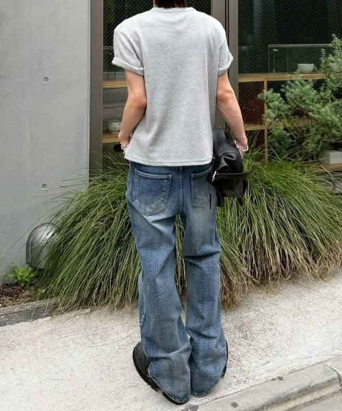 Chikashitsu +(チカシツプラス)の「【Chikashitsu +】waffle cropped half sleeve tee (4color) / 【チカシツプラス】ワッフルクロップド半袖Tシャツ<着用動画あり>(Tシャツ/カットソー・メンズ・グレー/ホワイト/チャコール/ブラック・L/M)」の13枚目の写真