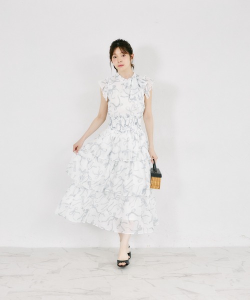 tocco closet(トッコ クローゼット)の「リボンプリントシフォンフリルブラウス(シャツ/ブラウス・レディース・ブラック/ピンク・M)」の3枚目の写真