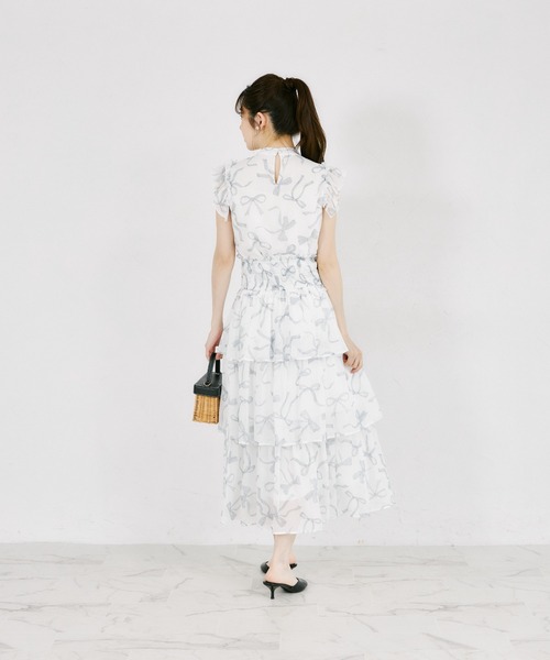 tocco closet(トッコ クローゼット)の「リボンプリントシフォンフリルブラウス(シャツ/ブラウス・レディース・ブラック/ピンク・M)」の5枚目の写真