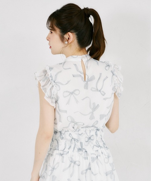 tocco closet(トッコ クローゼット)の「リボンプリントシフォンフリルブラウス(シャツ/ブラウス・レディース・ブラック/ピンク・M)」の10枚目の写真