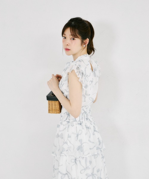 tocco closet(トッコ クローゼット)の「リボンプリントシフォンフリルブラウス(シャツ/ブラウス・レディース・ブラック/ピンク・M)」の9枚目の写真