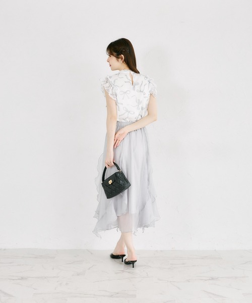 tocco closet(トッコ クローゼット)の「リボンプリントシフォンフリルブラウス(シャツ/ブラウス・レディース・ブラック/ピンク・M)」の12枚目の写真
