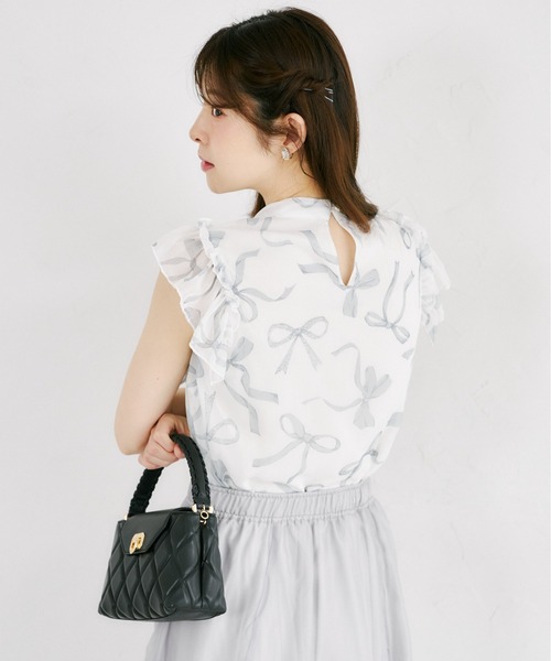 tocco closet(トッコ クローゼット)の「リボンプリントシフォンフリルブラウス(シャツ/ブラウス・レディース・ブラック/ピンク・M)」の16枚目の写真