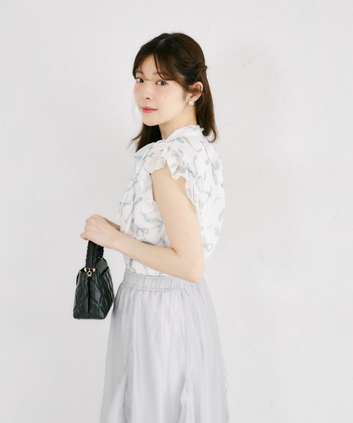 tocco closet(トッコ クローゼット)の「リボンプリントシフォンフリルブラウス(シャツ/ブラウス・レディース・ブラック/ピンク・M)」の15枚目の写真