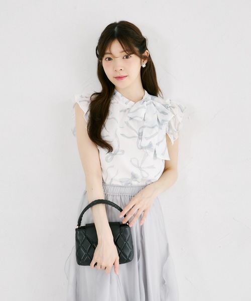 tocco closet(トッコ クローゼット)の「リボンプリントシフォンフリルブラウス(シャツ/ブラウス・レディース・ブラック/ピンク・M)」の13枚目の写真
