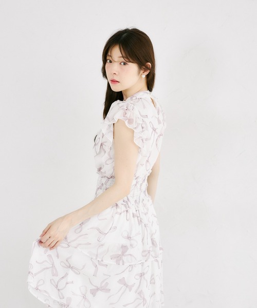 tocco closet(トッコ クローゼット)の「リボンプリントシフォンフリルブラウス(シャツ/ブラウス・レディース・ブラック/ピンク・M)」の22枚目の写真