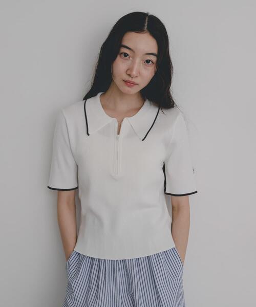 SENSE OF PLACE by URBAN RESEARCH(センスオブプレイスバイアーバンリサーチ)の「『洗濯可』ハーフZIPニットポロ(ニット/セーター・レディース・チャコールグレー/オフホワイト/ベージュ・ONE)」の20枚目の写真