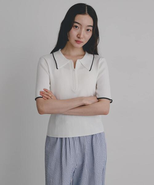 SENSE OF PLACE by URBAN RESEARCH(センスオブプレイスバイアーバンリサーチ)の「『洗濯可』ハーフZIPニットポロ(ニット/セーター・レディース・チャコールグレー/オフホワイト/ベージュ・ONE)」の21枚目の写真