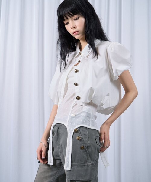 Six M(シックスエム)の「【SixM】 NOBLE BALLOON SHIRTS(シャツ/ブラウス・レディース・オフホワイト/ダークブラウン/ブラック・FREE)」の4枚目の写真