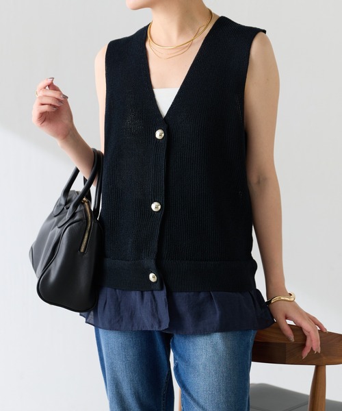 COLLAGE GALLARDAGALANTE(コラージュガリャルダガランテ)の「ドッキングヘム片畦ベスト(ベスト・レディース・ネイビー/レモンイエロー・FREE)」の20枚目の写真