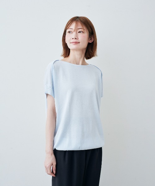 IEDIT(イディット)の「IEDIT 接触冷感でサラっと軽やか デザインネックドルマンニット(ニット/セーター・レディース・ライトブルー/アイボリー・4L/S/L/M/LL)」の9枚目の写真