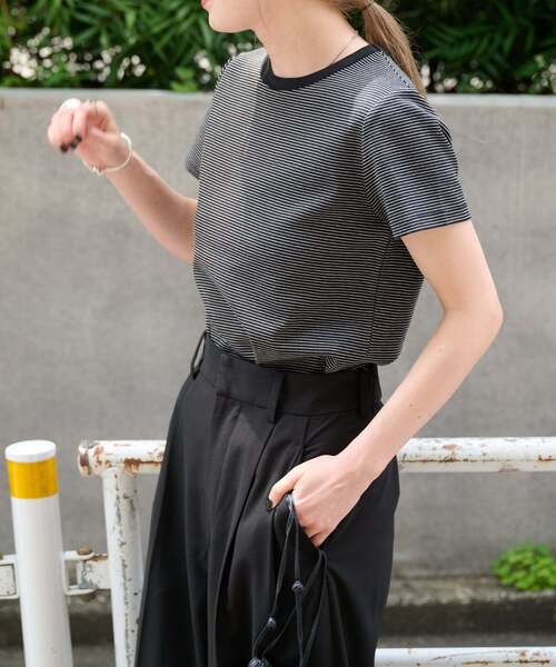 OUTDOOR PRODUCTS(アウトドアプロダクツ)の「リンガーボーダーTEE セットアップ対応(Tシャツ/カットソー・レディース・ネイビー/グレー/ブラック/イエロー・FREE)」の6枚目の写真