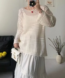 透かし編み メッシュニットトップス