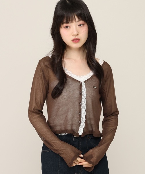 Heather(ヘザー)の「アソートフリルレースカーディガン 1046922(カーディガン/ボレロ・レディース・ピンク/ブラウン/オフホワイト/ドット・FREE)」の3枚目の写真