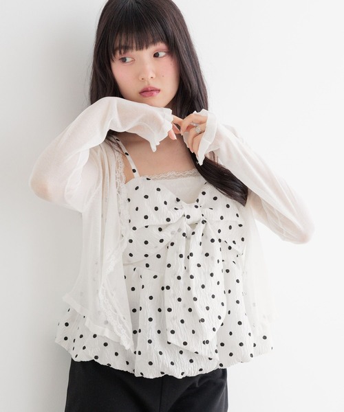 Heather(ヘザー)の「アソートフリルレースカーディガン 1046922(カーディガン/ボレロ・レディース・ピンク/ブラウン/オフホワイト/ドット・FREE)」の2枚目の写真
