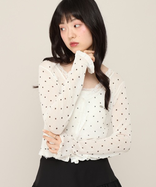 Heather(ヘザー)の「アソートフリルレースカーディガン 1046922(カーディガン/ボレロ・レディース・ピンク/ブラウン/オフホワイト/ドット・FREE)」の1枚目の写真