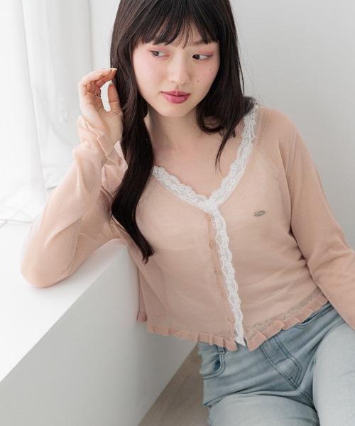 Heather(ヘザー)の「アソートフリルレースカーディガン 1046922(カーディガン/ボレロ・レディース・ピンク/ブラウン/オフホワイト/ドット・FREE)」の4枚目の写真