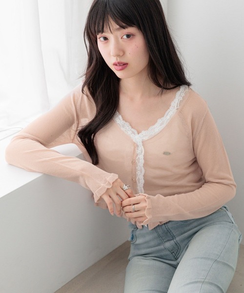 Heather(ヘザー)の「アソートフリルレースカーディガン 1046922(カーディガン/ボレロ・レディース・ピンク/ブラウン/オフホワイト/ドット・FREE)」の12枚目の写真