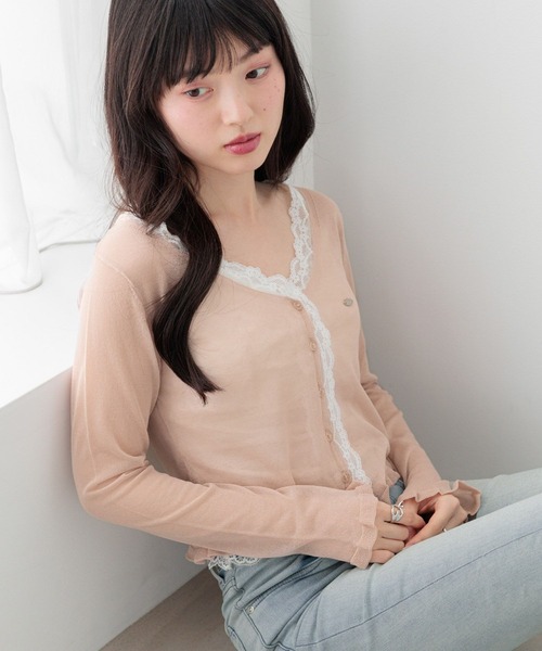 Heather(ヘザー)の「アソートフリルレースカーディガン 1046922(カーディガン/ボレロ・レディース・ピンク/ブラウン/オフホワイト/ドット・FREE)」の13枚目の写真