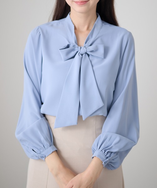 Lace Ladies(レースレディース)の「ボウタイ リボン 長袖 ボリュームスリーブ ブラウス(シャツ/ブラウス・レディース・ホワイト/ブラック/ブルーグレー/ベージュ/ネイビー・XL/M)」の3枚目の写真