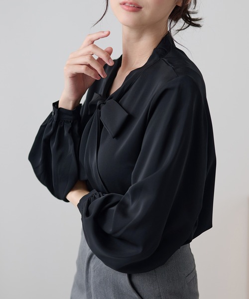 Lace Ladies(レースレディース)の「ボウタイ リボン 長袖 ボリュームスリーブ ブラウス(シャツ/ブラウス・レディース・ホワイト/ブラック/ブルーグレー/ベージュ/ネイビー・XL/M)」の13枚目の写真