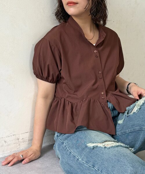 CPCM(シーピーシーエム)の「裾フリルバンドカラーシャツ(シャツ/ブラウス・レディース・ブラウン/ブルー系その他/イエロー/ホワイト・FREE)」の3枚目の写真
