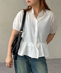 裾フリルバンドカラーシャツ