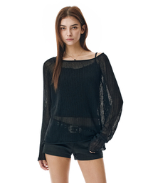 SECONDMONO（セカンドモノローグ）の「Openwork Boat Neck Knit [BLACK]_SEWKT010BLACK（ニット/セーター）」