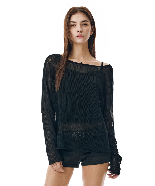 SECONDMONO（セカンドモノローグ）の「Openwork Boat Neck Knit [BLACK]_SEWKT010BLACK（ニット/セーター・レディース・その他・FREE）」の2枚目の写真