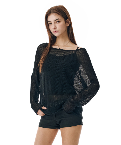 SECONDMONO（セカンドモノローグ）の「Openwork Boat Neck Knit [BLACK]_SEWKT010BLACK（ニット/セーター・レディース・その他・FREE）」の3枚目の写真