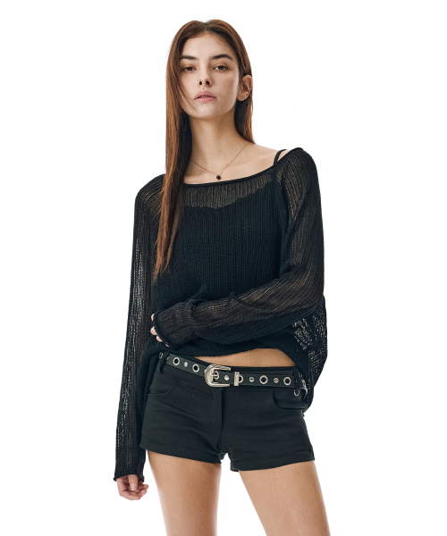 SECONDMONO（セカンドモノローグ）の「Openwork Boat Neck Knit [BLACK]_SEWKT010BLACK（ニット/セーター・レディース・その他・FREE）」の4枚目の写真