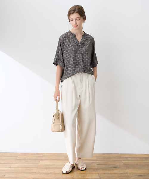 LE SOUK HOLIDAY(ルスークホリデー)の「リネンライクスラブスキッパープリントプルオーバー【接触冷感・UVカット】(Tシャツ/カットソー・レディース・ダークブラウン/オフホワイト・M/L)」の14枚目の写真