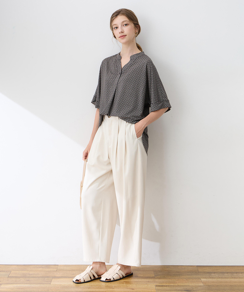 LE SOUK HOLIDAY(ルスークホリデー)の「リネンライクスラブスキッパープリントプルオーバー【接触冷感・UVカット】(Tシャツ/カットソー・レディース・ダークブラウン/オフホワイト・M/L)」の16枚目の写真