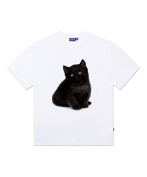 LAUGHER（ラファー）の「ネコTシャツ - ホワイト（ブラック）（Tシャツ/カットソー）」