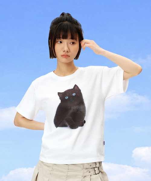 LAUGHER(ラファー)の「ネコTシャツ - ホワイト(ブラック)(Tシャツ/カットソー・レディース・その他・MEDIUM/SMALL/X-LARGE)」の4枚目の写真