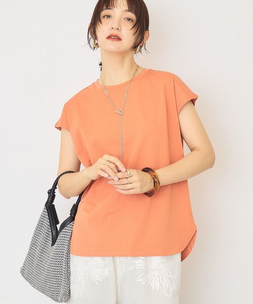 AMERICAN HOLIC（アメリカンホリック）の「【接触冷感・近赤外線カット・UVカット】フレンチスリーブプルオーバー（Tシャツ/カットソー・レディース・ブラウン/オレンジ/アイボリー/ダークネイビー・M/L）」の4枚目の写真