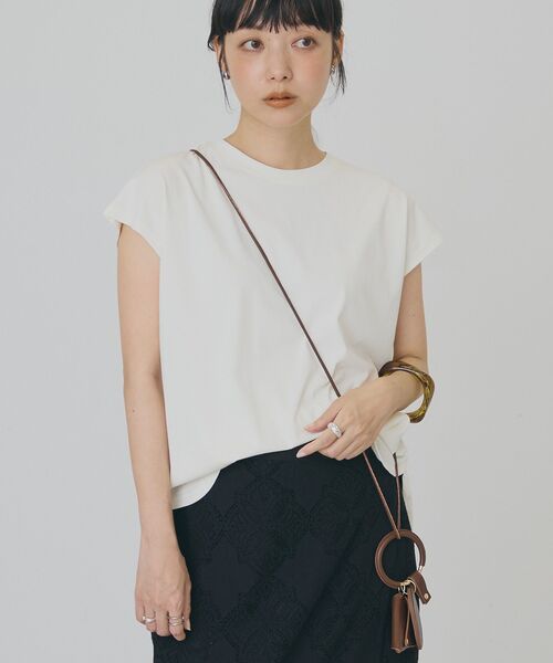 AMERICAN HOLIC（アメリカンホリック）の「【接触冷感・近赤外線カット・UVカット】フレンチスリーブプルオーバー（Tシャツ/カットソー・レディース・ブラウン/オレンジ/アイボリー/ダークネイビー・M/L）」の6枚目の写真