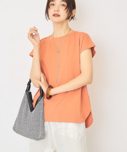 AMERICAN HOLIC（アメリカンホリック）の「【接触冷感・近赤外線カット・UVカット】フレンチスリーブプルオーバー（Tシャツ/カットソー・レディース・ブラウン/オレンジ/アイボリー/ダークネイビー・M/L）」の13枚目の写真