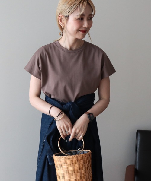 AMERICAN HOLIC（アメリカンホリック）の「【接触冷感・近赤外線カット・UVカット】フレンチスリーブプルオーバー（Tシャツ/カットソー・レディース・ブラウン/オレンジ/アイボリー/ダークネイビー・M/L）」の2枚目の写真
