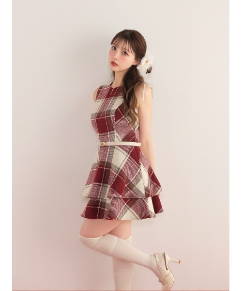 M me eme(エムミーエメ)の「Autumn check flare mini onepiece(eme10629)(ワンピース・レディース・ピンク/レッド・FREE)」の1枚目の写真