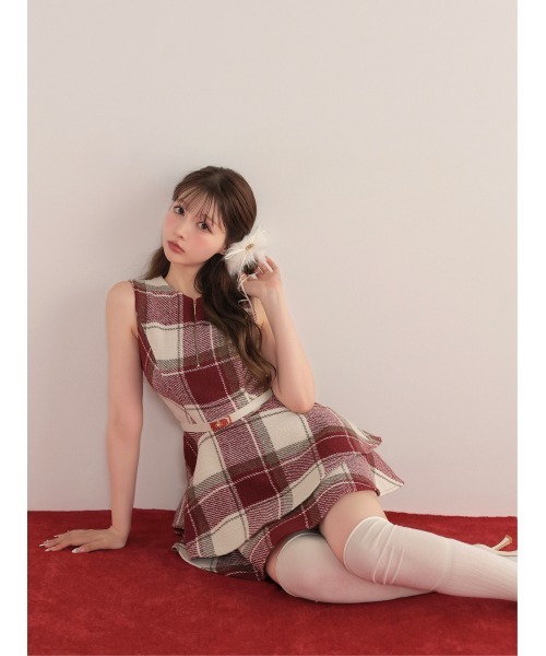 M me eme(エムミーエメ)の「Autumn check flare mini onepiece(eme10629)(ワンピース・レディース・ピンク/レッド・FREE)」の5枚目の写真