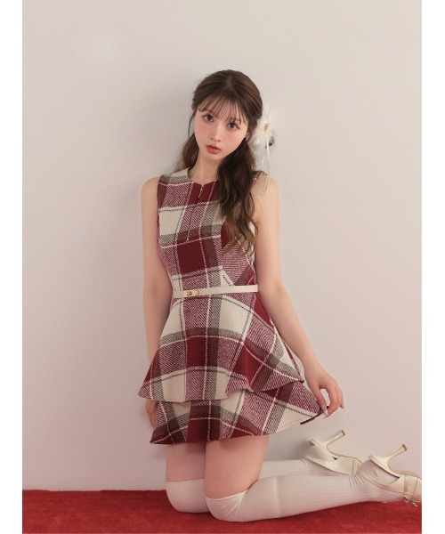 M me eme(エムミーエメ)の「Autumn check flare mini onepiece(eme10629)(ワンピース・レディース・ピンク/レッド・FREE)」の6枚目の写真