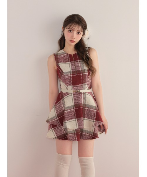 M me eme(エムミーエメ)の「Autumn check flare mini onepiece(eme10629)(ワンピース・レディース・ピンク/レッド・FREE)」の7枚目の写真