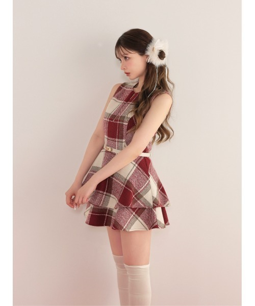 M me eme(エムミーエメ)の「Autumn check flare mini onepiece(eme10629)(ワンピース・レディース・ピンク/レッド・FREE)」の9枚目の写真